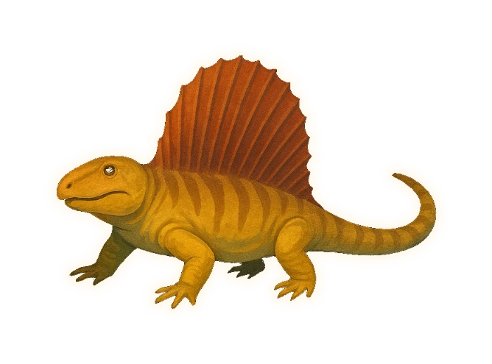 a lizard-like animal with a tall sail of skin down its back, held up by long spines