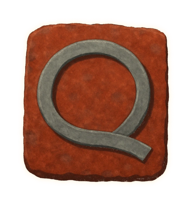 a single flat ribbon lying on an unbanded slab of dark rust-red iron-rich rock as one large open ring, like a rubber band or a loop of tape dropped flat on a table — a wide empty circle of bare rock in the middle of the loop, one end of the ribbon visibly stopping short and lapping past the other so it reads as a length of ribbon rather than a closed circle, the loop slightly uneven the way a dropped band lies rather than a perfect machined circle, the ribbon exactly the same width from one end to the other — a flat matte pewter-grey film pressed into the face of the rock and flush with it, stained into the stone rather than sitting on it