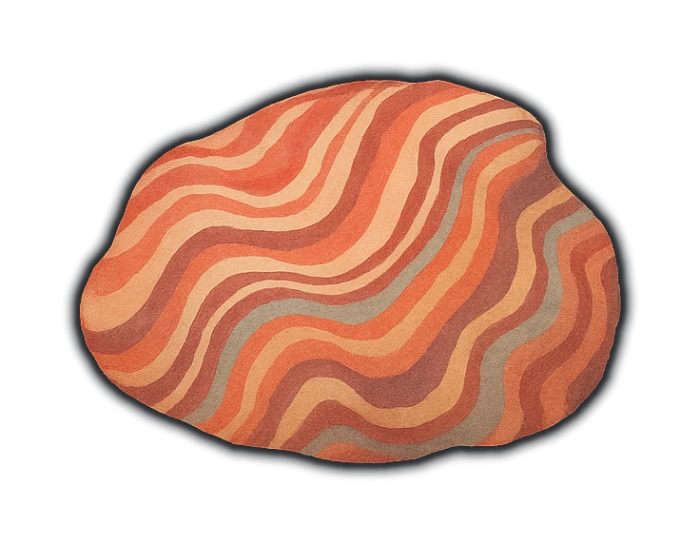 a specimen of folded gneiss — a banded rock whose pink, grey and pale mineral stripes are bent into tight parallel folds, as if the layers had been squeezed from both sides